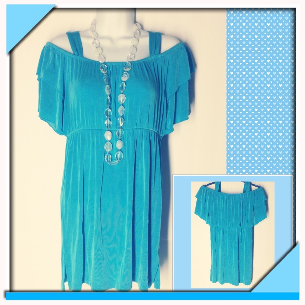 🛍Slinky Brand Cold-Shoulder Tunic Turq Blue XS